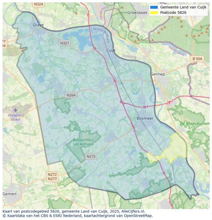Afbeelding van het postcodegebied 5826 op de kaart.