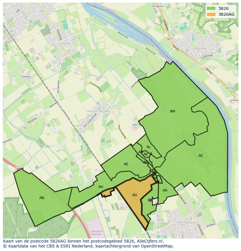 Afbeelding van het postcodegebied 5826 AG op de kaart.
