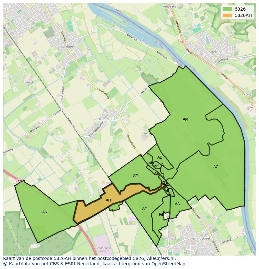 Afbeelding van het postcodegebied 5826 AH op de kaart.