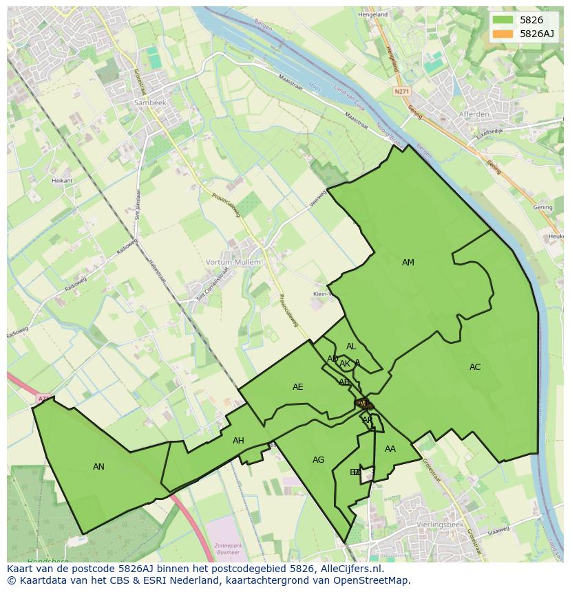 Afbeelding van het postcodegebied 5826 AJ op de kaart.