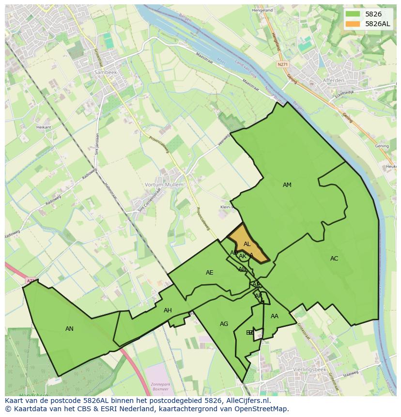 Afbeelding van het postcodegebied 5826 AL op de kaart.