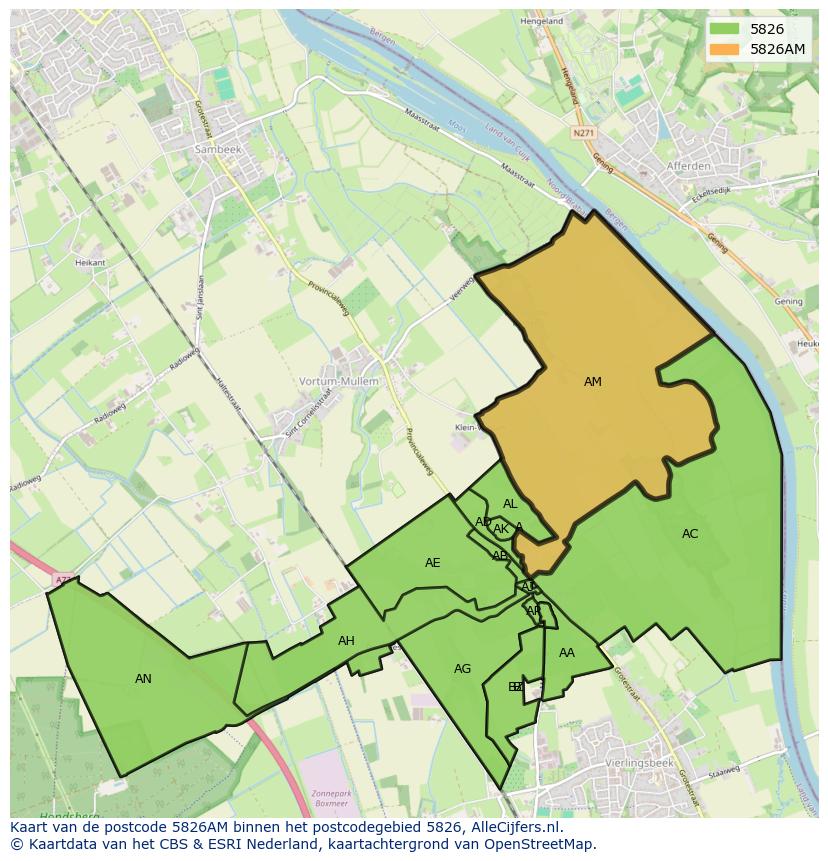Afbeelding van het postcodegebied 5826 AM op de kaart.
