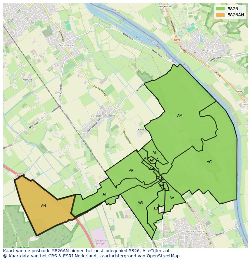 Afbeelding van het postcodegebied 5826 AN op de kaart.