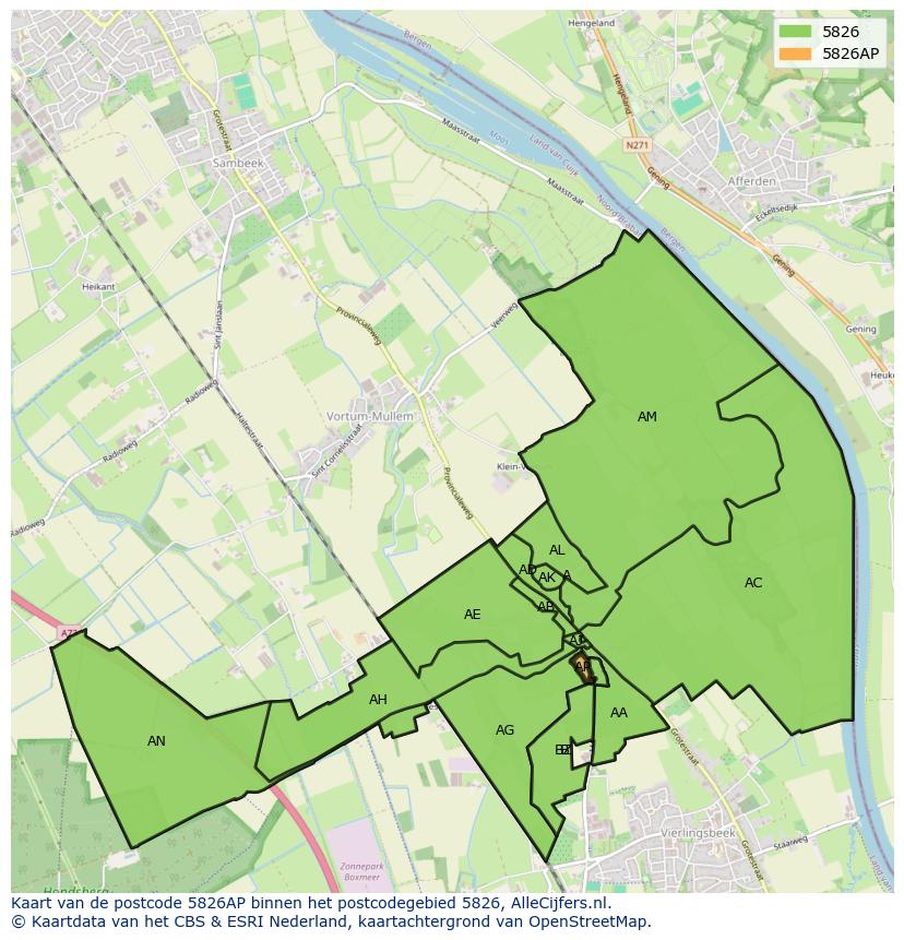 Afbeelding van het postcodegebied 5826 AP op de kaart.