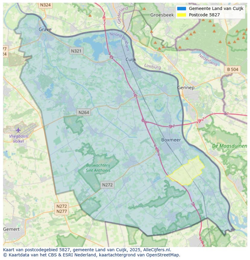 Afbeelding van het postcodegebied 5827 op de kaart.