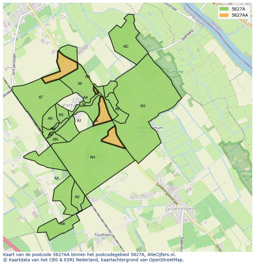 Afbeelding van het postcodegebied 5827 AA op de kaart.