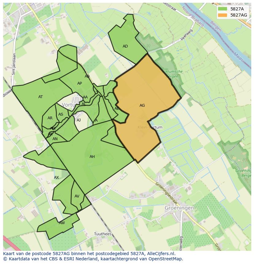 Afbeelding van het postcodegebied 5827 AG op de kaart.