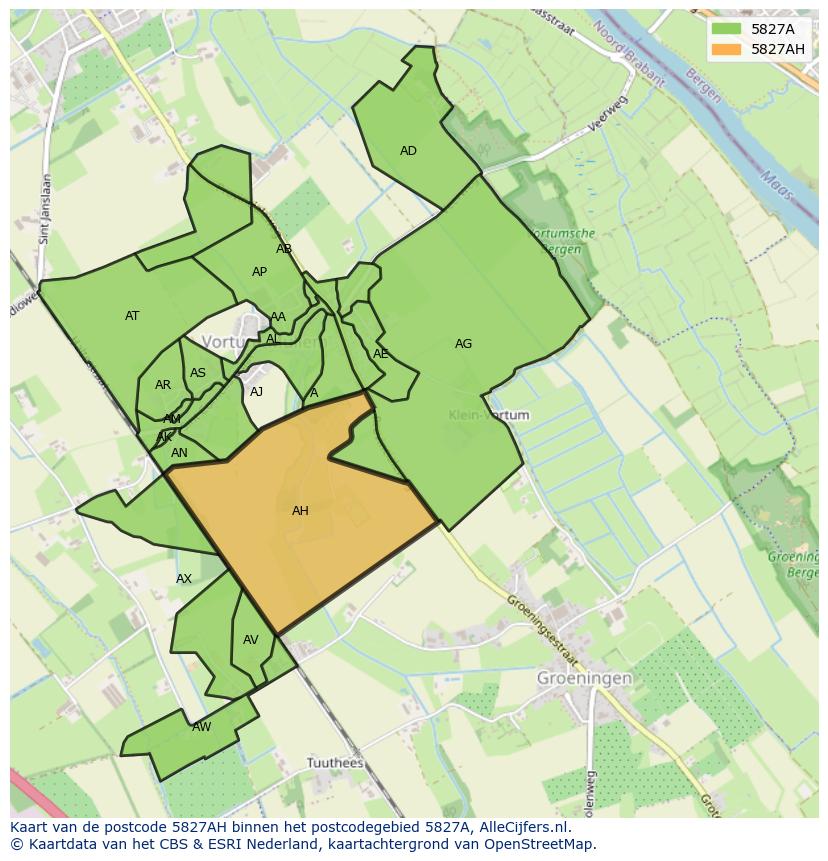 Afbeelding van het postcodegebied 5827 AH op de kaart.