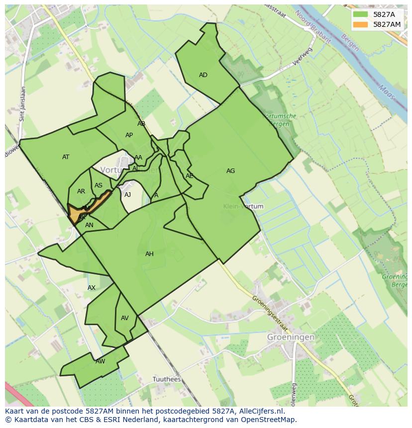 Afbeelding van het postcodegebied 5827 AM op de kaart.
