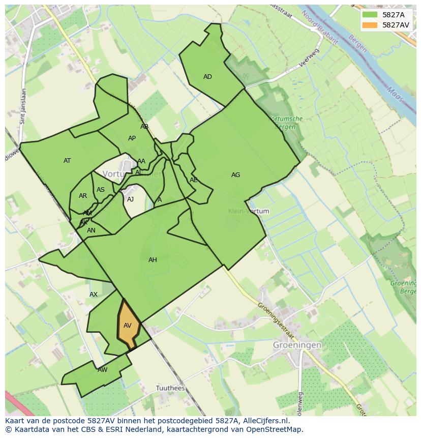 Afbeelding van het postcodegebied 5827 AV op de kaart.