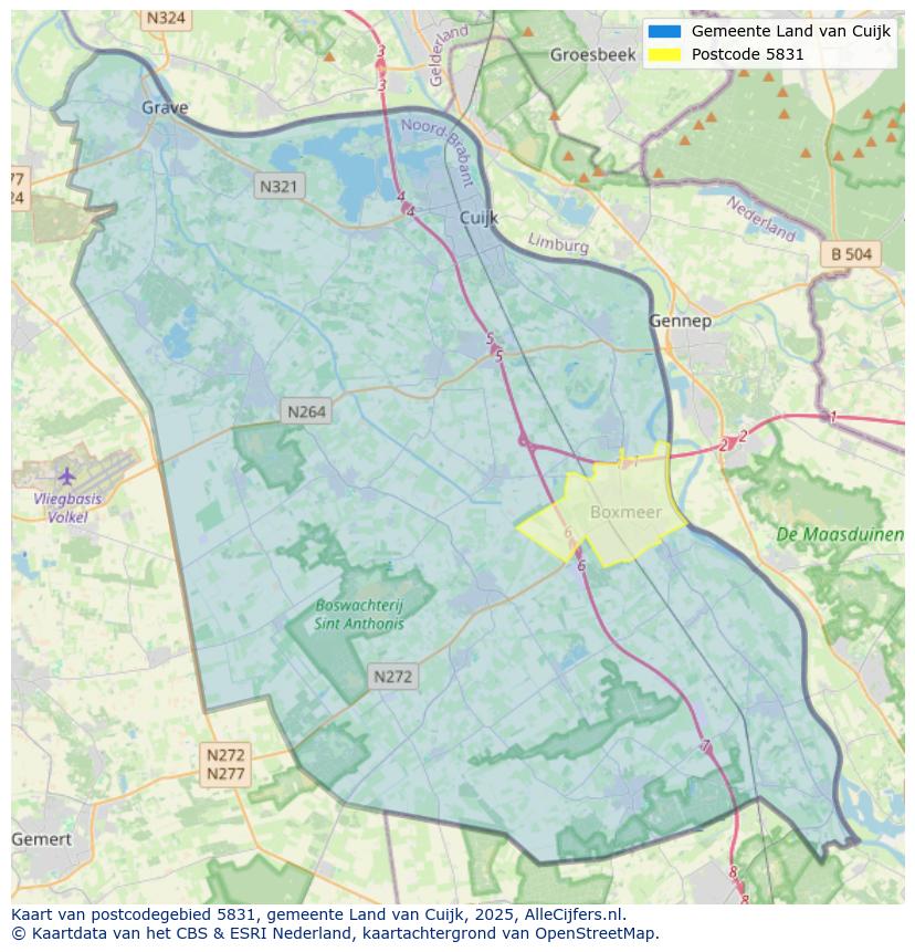 Afbeelding van het postcodegebied 5831 op de kaart.
