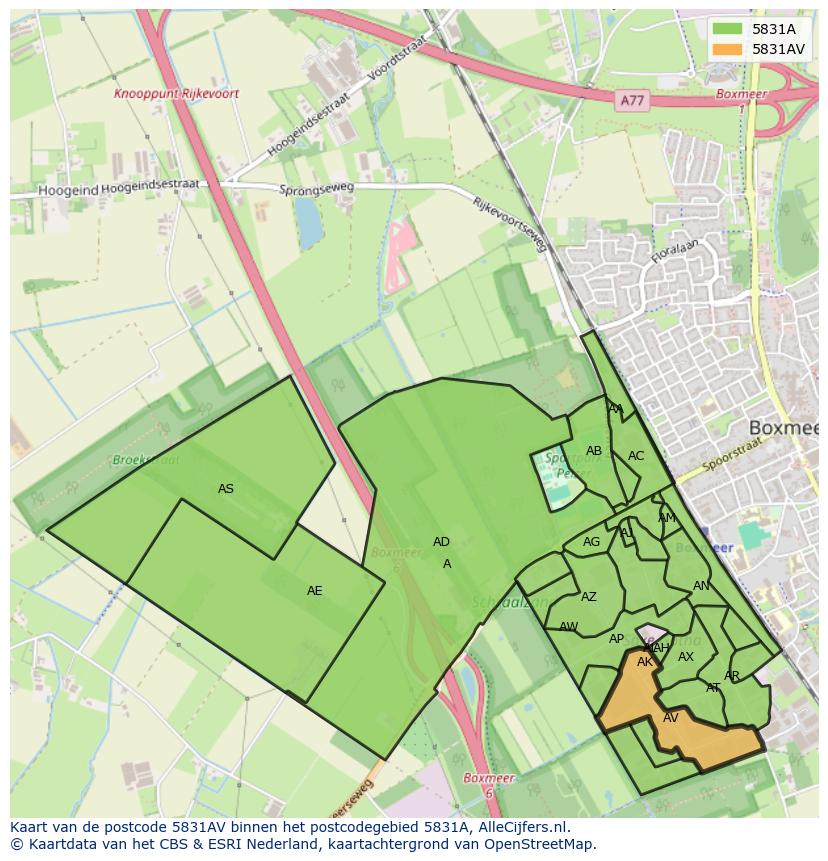 Afbeelding van het postcodegebied 5831 AV op de kaart.