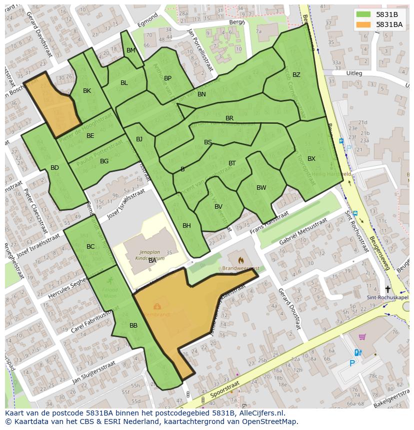 Afbeelding van het postcodegebied 5831 BA op de kaart.