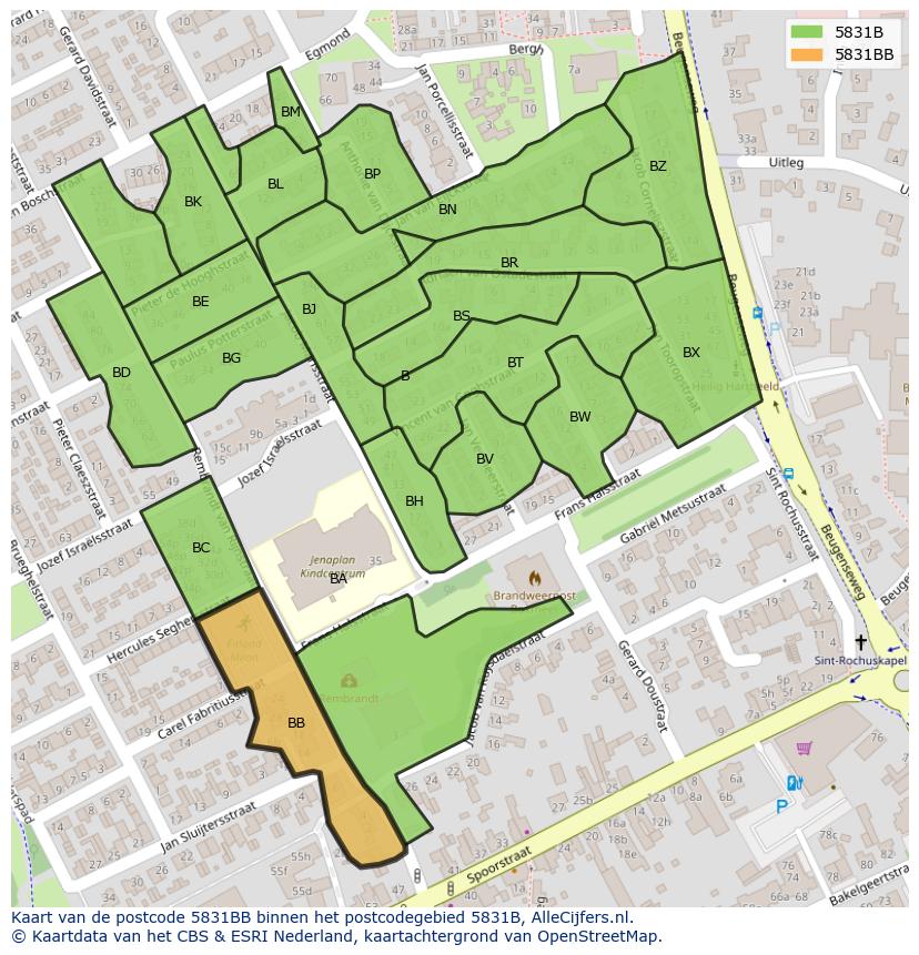 Afbeelding van het postcodegebied 5831 BB op de kaart.