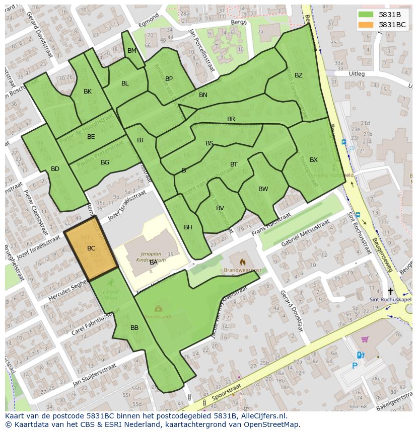 Afbeelding van het postcodegebied 5831 BC op de kaart.