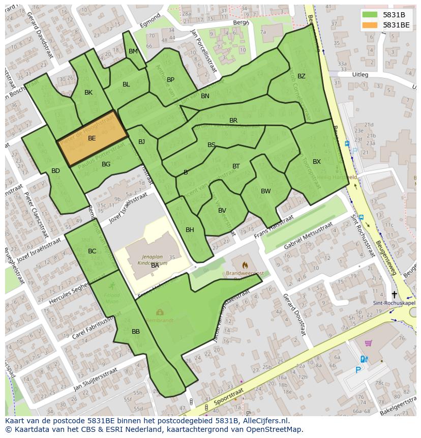 Afbeelding van het postcodegebied 5831 BE op de kaart.