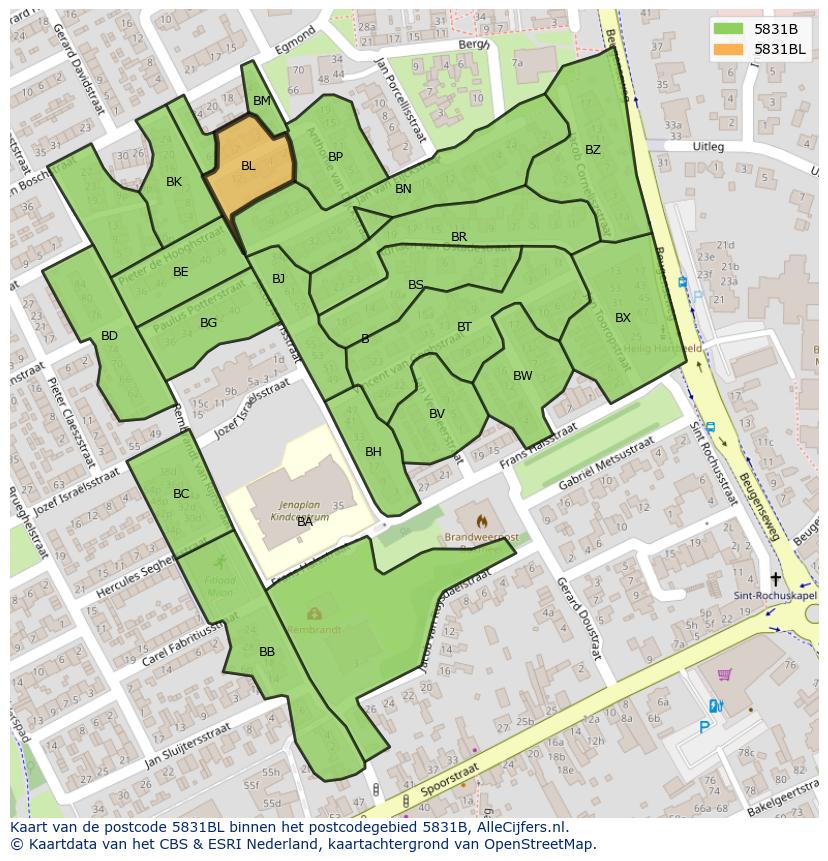 Afbeelding van het postcodegebied 5831 BL op de kaart.