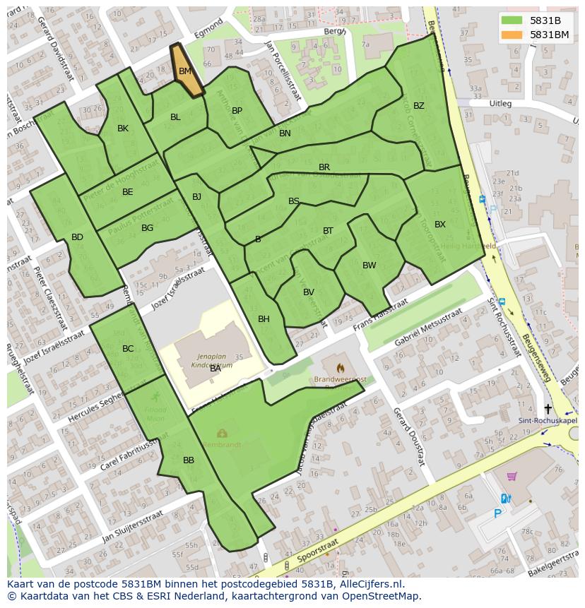 Afbeelding van het postcodegebied 5831 BM op de kaart.