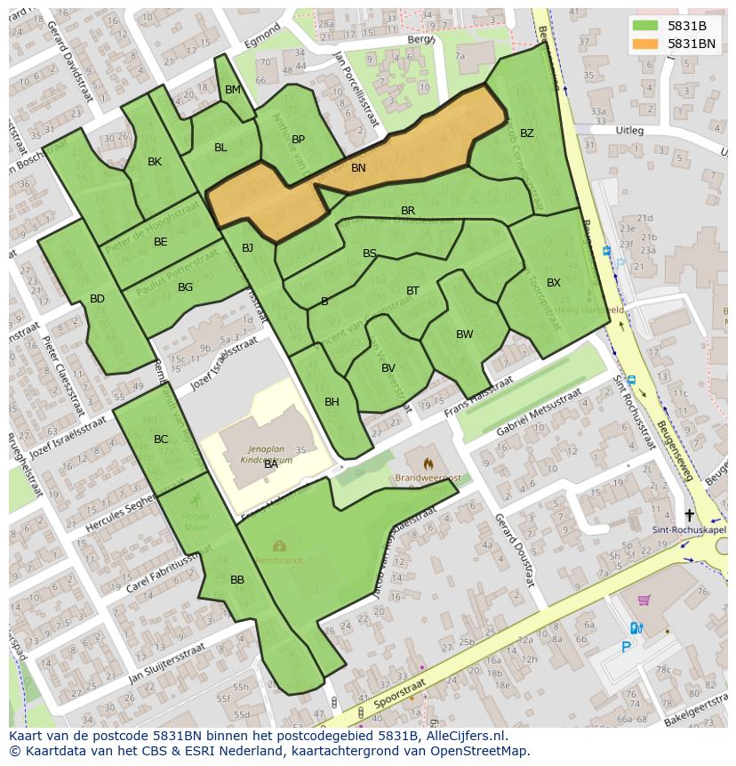 Afbeelding van het postcodegebied 5831 BN op de kaart.