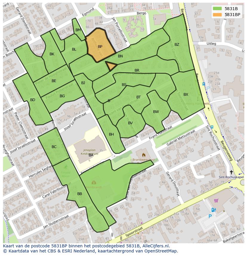 Afbeelding van het postcodegebied 5831 BP op de kaart.