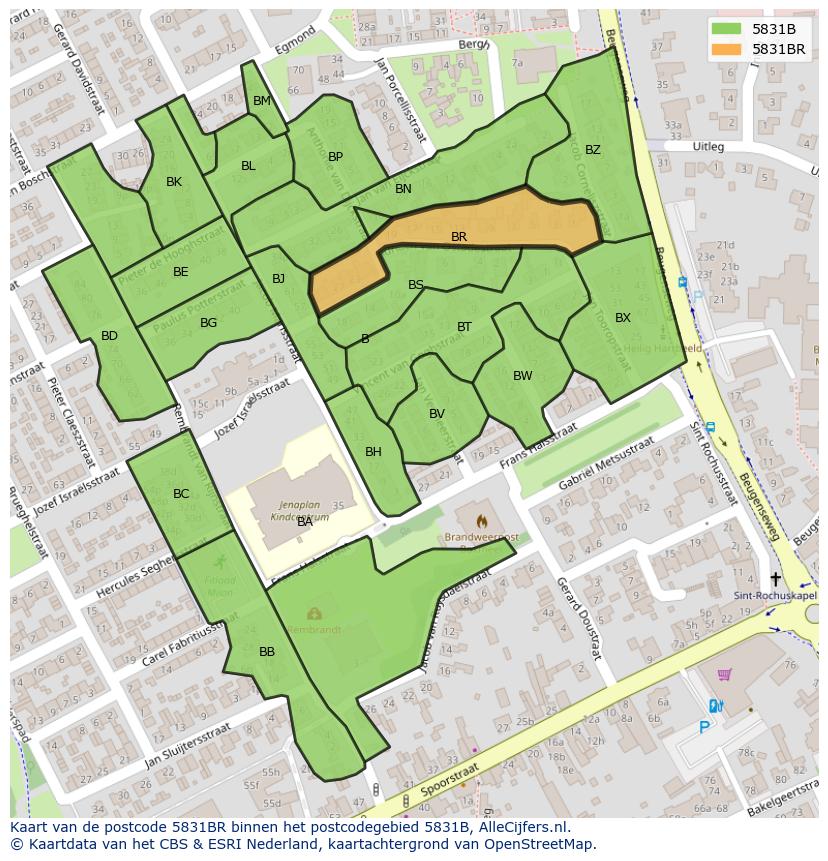 Afbeelding van het postcodegebied 5831 BR op de kaart.