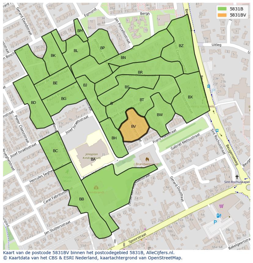 Afbeelding van het postcodegebied 5831 BV op de kaart.