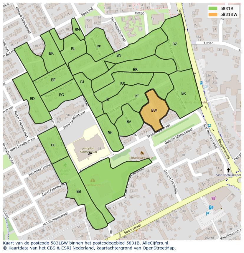 Afbeelding van het postcodegebied 5831 BW op de kaart.