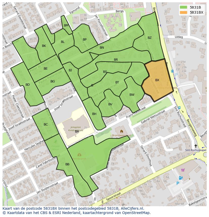 Afbeelding van het postcodegebied 5831 BX op de kaart.