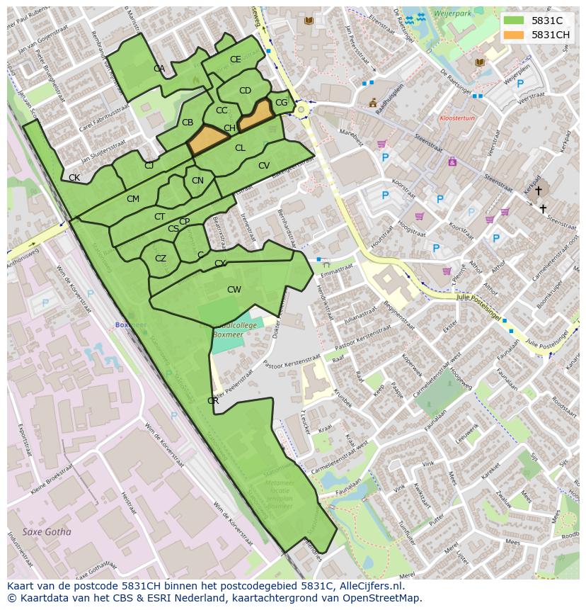 Afbeelding van het postcodegebied 5831 CH op de kaart.