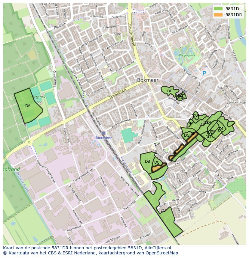 Afbeelding van het postcodegebied 5831 DR op de kaart.