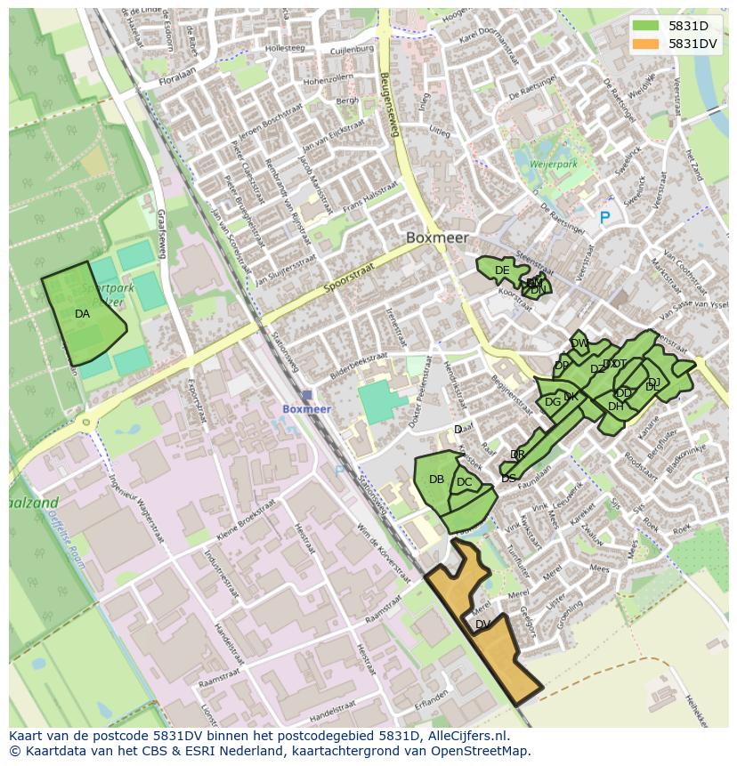 Afbeelding van het postcodegebied 5831 DV op de kaart.