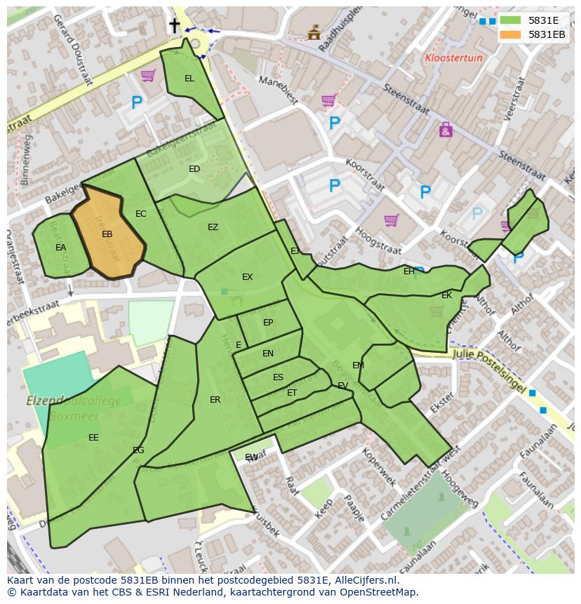 Afbeelding van het postcodegebied 5831 EB op de kaart.