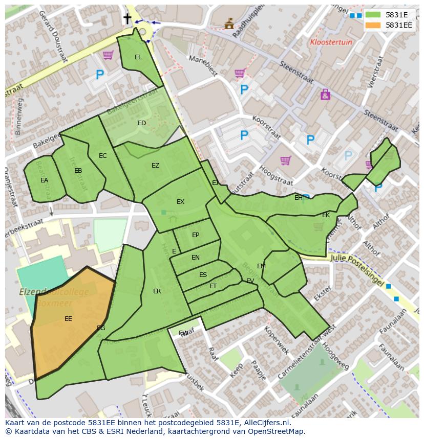 Afbeelding van het postcodegebied 5831 EE op de kaart.