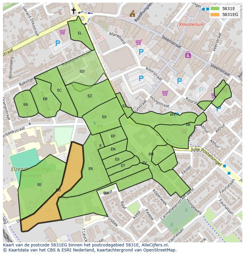 Afbeelding van het postcodegebied 5831 EG op de kaart.