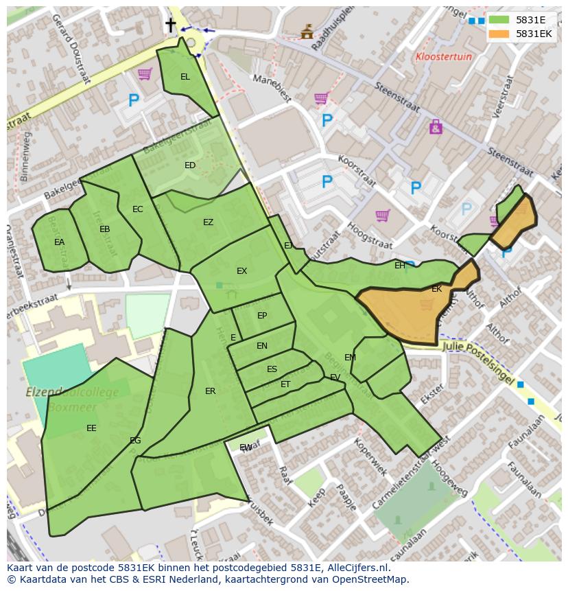 Afbeelding van het postcodegebied 5831 EK op de kaart.
