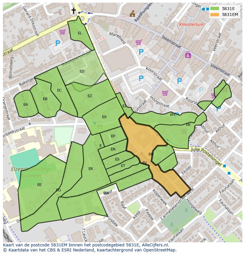 Afbeelding van het postcodegebied 5831 EM op de kaart.