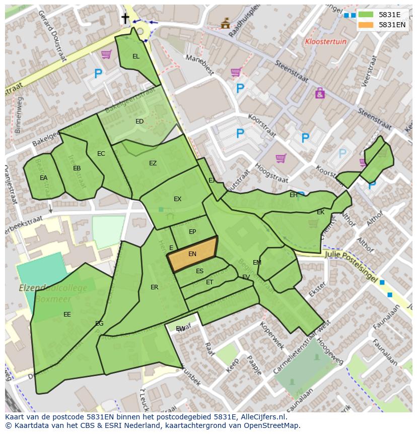 Afbeelding van het postcodegebied 5831 EN op de kaart.