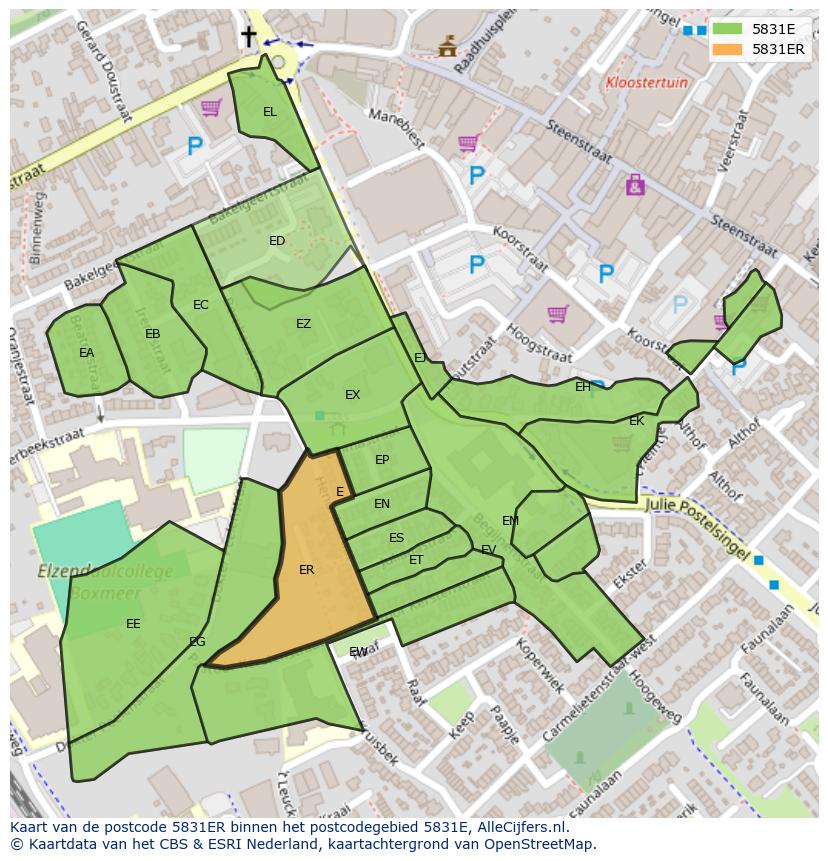 Afbeelding van het postcodegebied 5831 ER op de kaart.