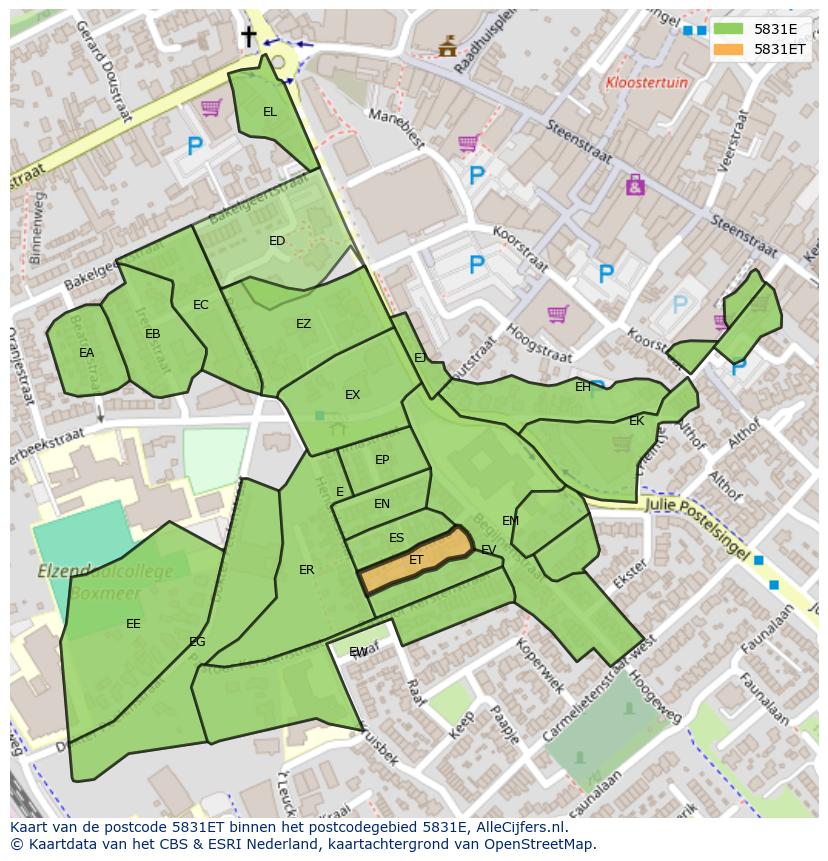 Afbeelding van het postcodegebied 5831 ET op de kaart.