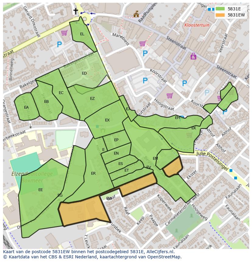 Afbeelding van het postcodegebied 5831 EW op de kaart.