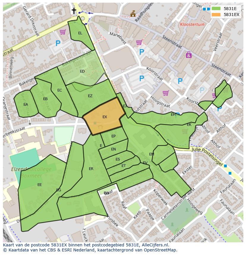 Afbeelding van het postcodegebied 5831 EX op de kaart.
