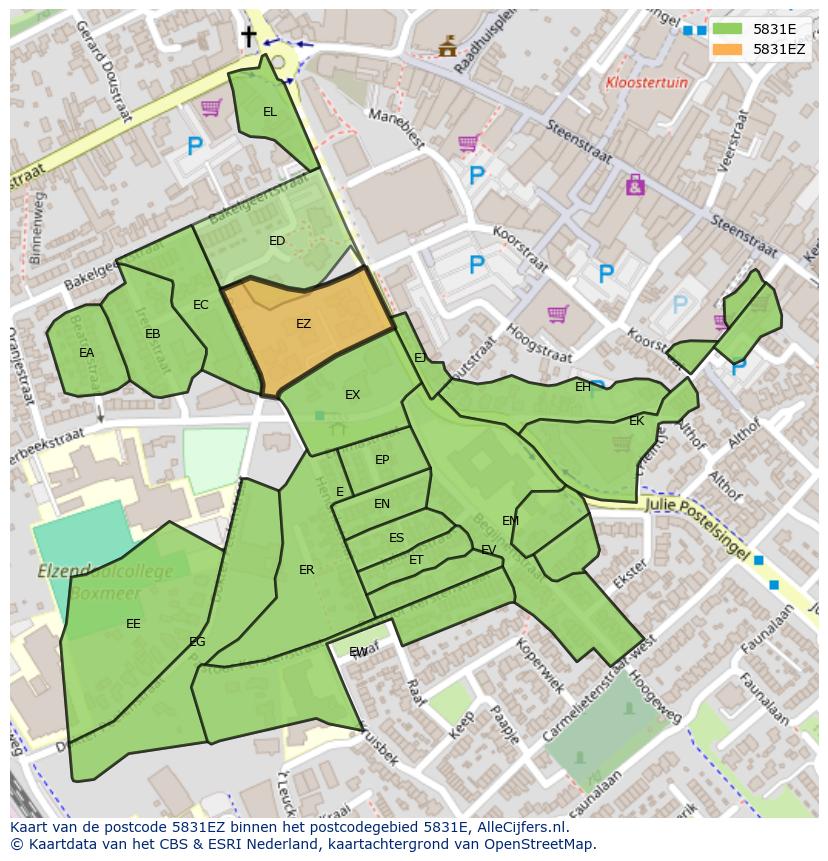 Afbeelding van het postcodegebied 5831 EZ op de kaart.