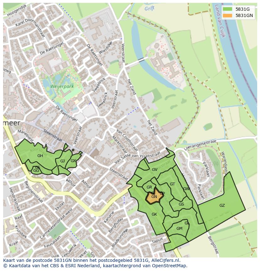 Afbeelding van het postcodegebied 5831 GN op de kaart.