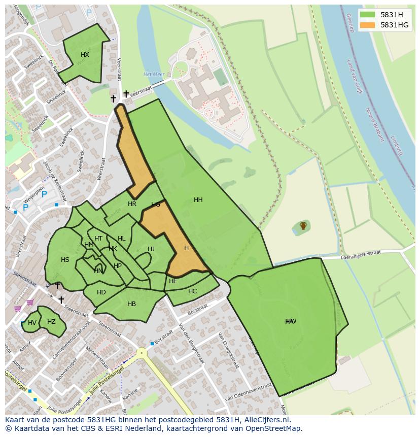 Afbeelding van het postcodegebied 5831 HG op de kaart.