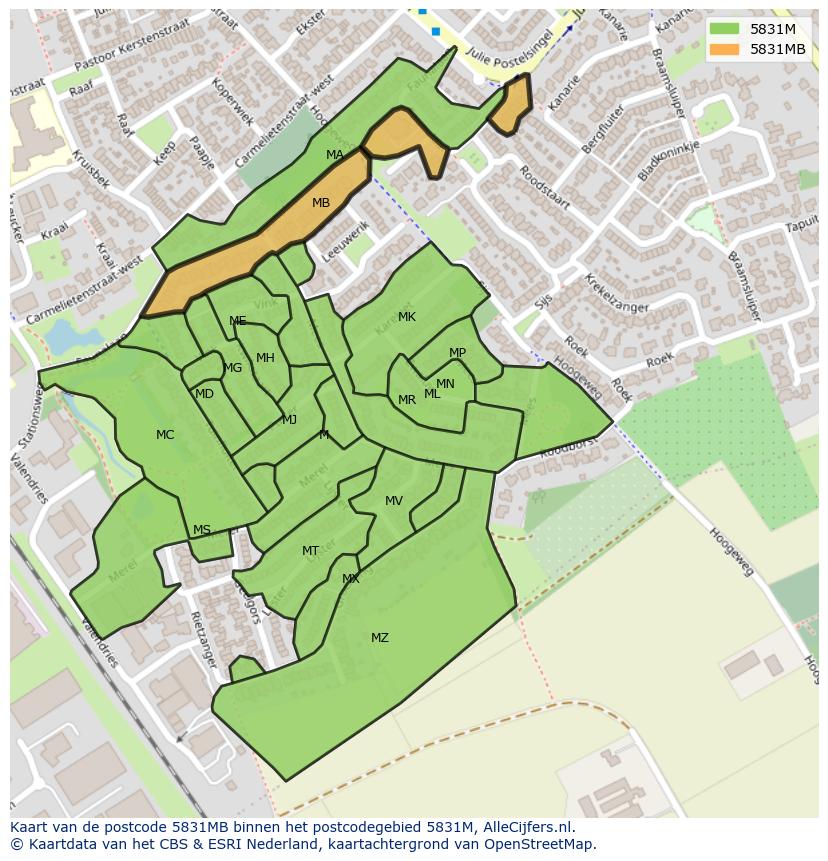 Afbeelding van het postcodegebied 5831 MB op de kaart.