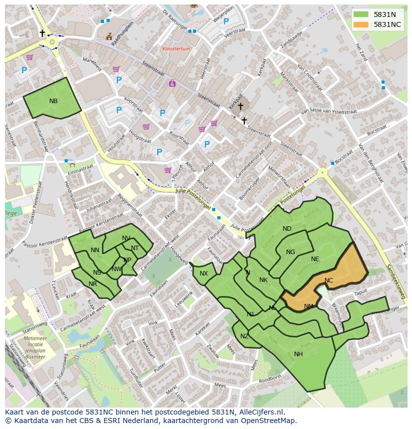 Afbeelding van het postcodegebied 5831 NC op de kaart.
