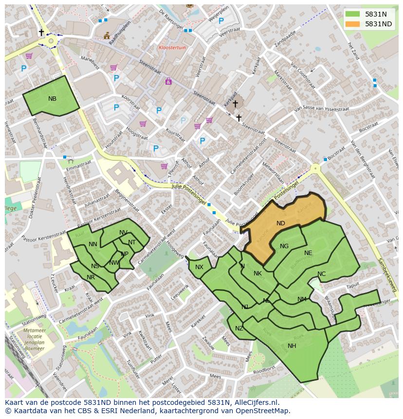 Afbeelding van het postcodegebied 5831 ND op de kaart.