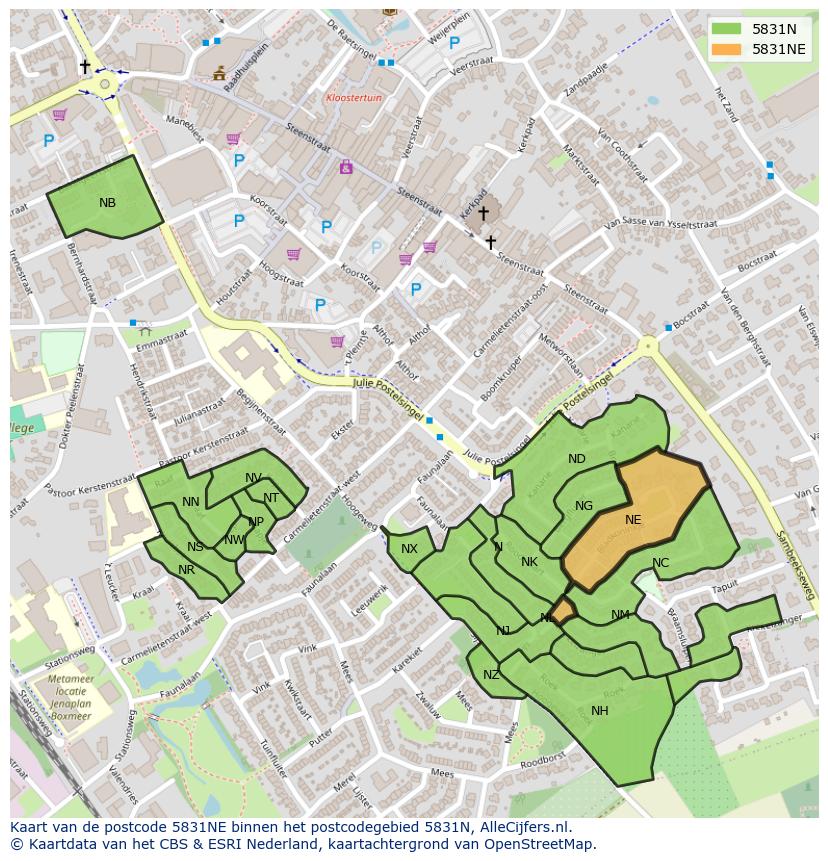Afbeelding van het postcodegebied 5831 NE op de kaart.