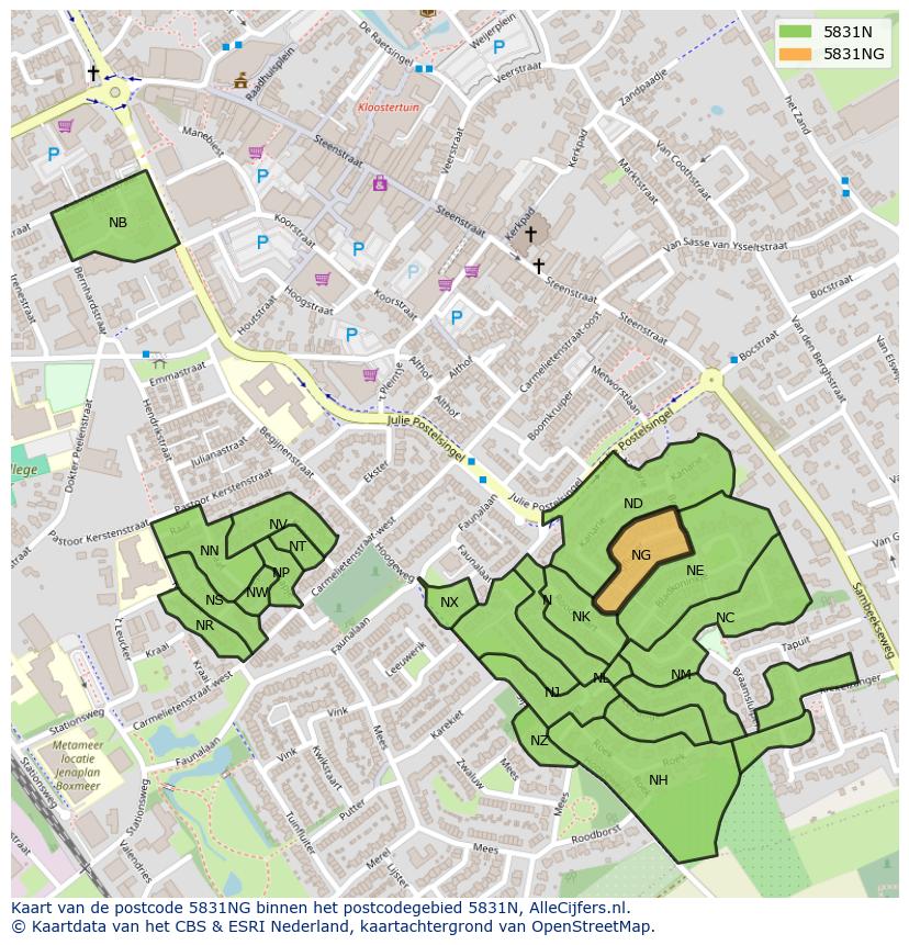 Afbeelding van het postcodegebied 5831 NG op de kaart.