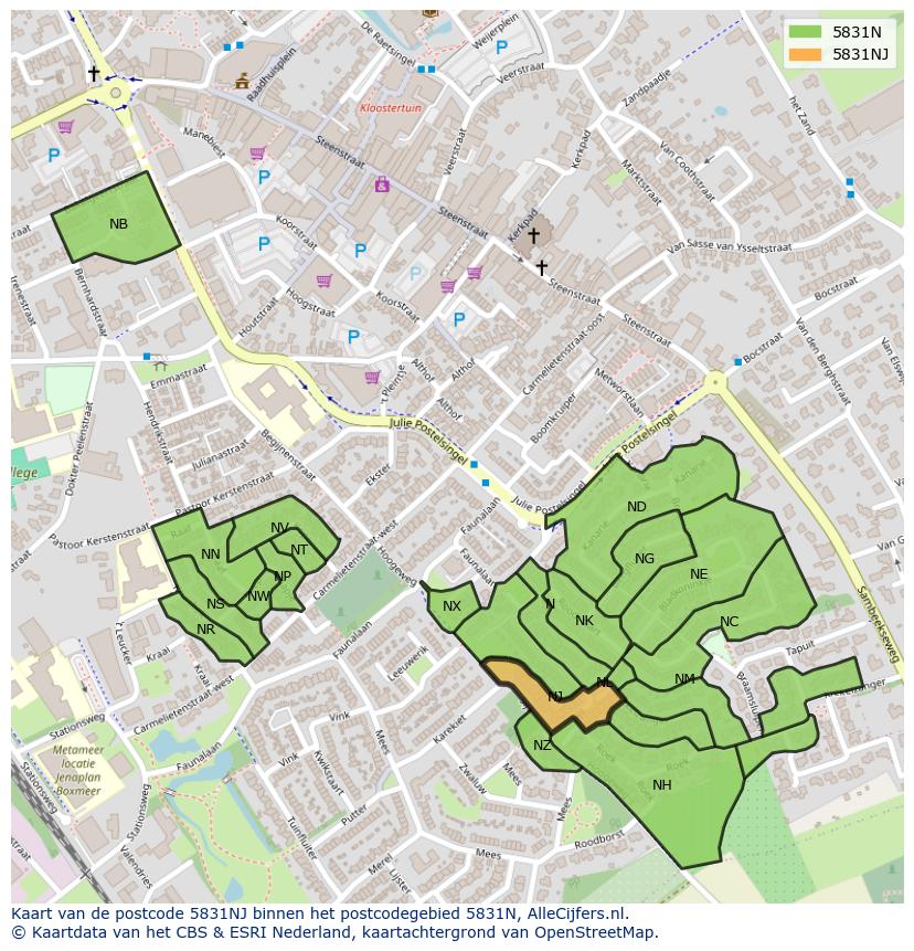 Afbeelding van het postcodegebied 5831 NJ op de kaart.